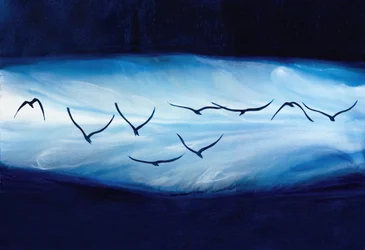 Uccelli blu in volo