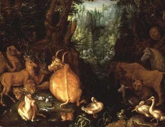 Animali e uccelli in un paesaggio forestale