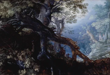 Bosco con cervo, 1608-10 circa (olio su tavola)