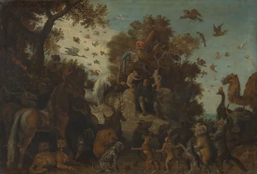 Il poeta incoronato da due scimmie al banchetto degli animali