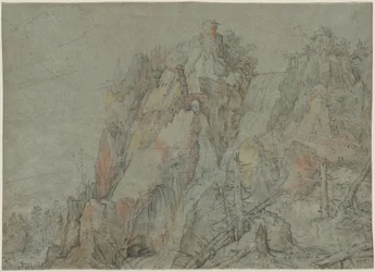 Paesaggio montuoso con castelli e cascate