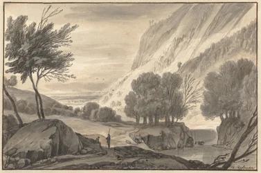 Paesaggio montano con due viaggiatori
