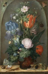 Natura morta con fiori e due lucertole, 1603