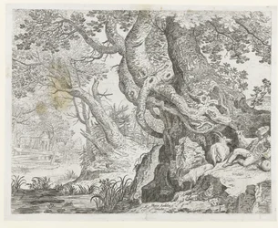 Pastore dormiente presso un grande albero