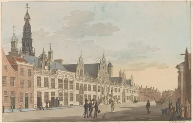 Vista sulla Breestraat e il Municipio di Leiden, ca. 1825
