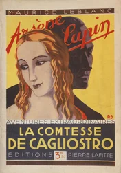 Prima di copertina de "La contessa di Cagliostro", avventura di Arsene Lupin, di Maurice Leblanc (1864-1941) 1929 (litografia a colori)