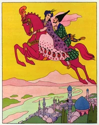 Il cavallo che li solleva in aria, illustrazione per "Il cavallo magico", da "Le mille e una notte".