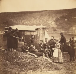 Accampamento del 4º reggimento delle Guardie dragoni, allegra compagnia, francesi e inglesi