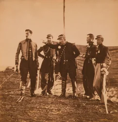 Il generale francese Pierre Bosquet dà ordini al suo staff, Guerra di Crimea, Crimea, Ucraina