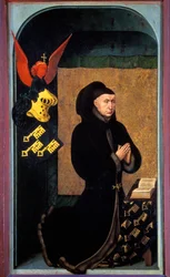 Ritratto di Nicolas Rolin (1376-1461), cancelliere di Borgogna sotto Philippe le Bon e fondatore degli Hospices de Beaune nel 1443. Dipinto di Rogier (Roger) van der Weyden (1400-1464), XV secolo, Beaune, Musée de l