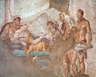Un banchetto, probabilmente la regina di Numidia Sofonisba che si suicida bevendo veleno (affresco)