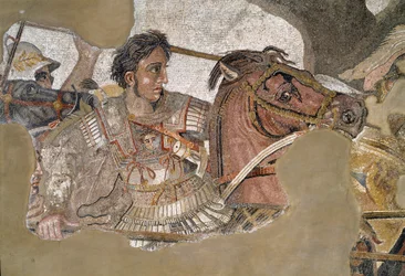 Alessandro Magno (356 - 323 a.C.) sul suo cavallo Bucefalo. Mosaico dalla Casa del Fauno, Pompei