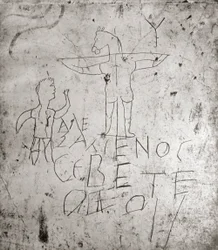 Graffito blasfemo di una crocifissione