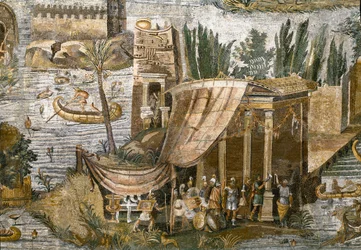 (dettaglio) del mosaico nilotico di Preneste (Palestrina) dal santuario della dea Fortuna Primigenia, 80 a.C.
