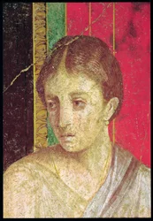Dettaglio della testa della Madre Seduta, dalla Scena del Catechismo, Parete Nord, Oecus 5