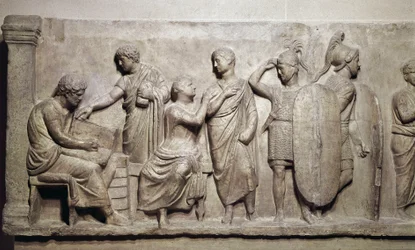 Domizio Achenobarbo, dettaglio della registrazione dei cittadini e sacrificio al dio Marte, c. 100 a.C. (marmo)
