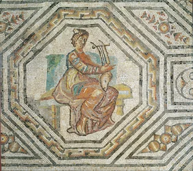 Erato, la musa della poesia lirica, da Augusta Treverorum (mosaico)