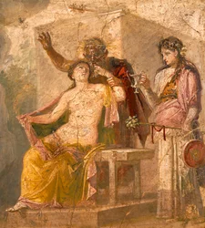 Affresco con soggetto erotico raffigurante una scena dionisiaca, da Pompei (Patrimonio dell