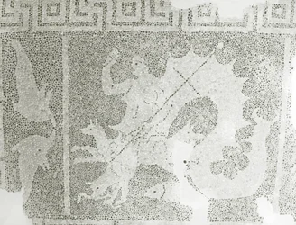 Mosaico ellenistico di Scilla e Cariddi che custodiscono lo stretto (dettaglio)