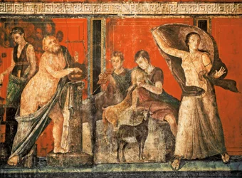 Riti di iniziazione del culto di Dioniso, affresco dalla Villa dei Misteri