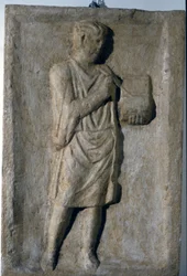 Basso rilievo romano del III secolo d.C. Uno scrittore