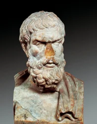 Ritratto di Epicuro (341-circa 270 a.C.), filosofo greco, c. 100-150 d.C. (busto in marmo)