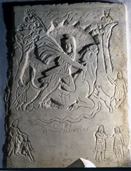 Rilievo raffigurante la divinità iraniana Mitra che uccide il toro, un animale a lui associato. IV secolo. Palazzo dei Conservatori, Roma