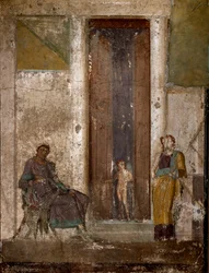 Arte romana: «Eros persuade Elena ad amare Paride». Affresco da Pompei. I secolo. Napoli, Museo Archeologico Nazionale