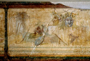 Arte romana: Natura morta con maschere teatrali (dettaglio)
