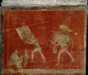 Arte romana: fullonica o scena di lavaggio dei vestiti