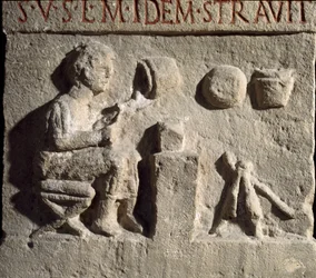Arte romana: bassorilievo che rappresenta una bottega di un vasaio. I secolo d.C.