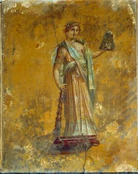 Arte romana: rappresentazione di Melpomene, musa delle tragedie. Affresco da Pompei intorno al 62-79 d.C.