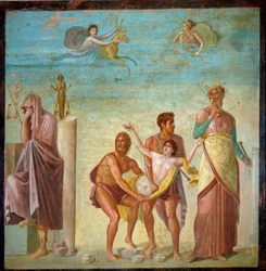Arte romana: "Il sacrificio di Ifigenia" Affresco da Pompei, casa del poeta tragico. I secolo d.C. Napoli Museo Archeologico Nazionale - Arte romana: il sacrificio di Ifigenia. Affresco dalla Casa del Poeta Tragico, Pompei. I secolo d.C. Museo Archeologico