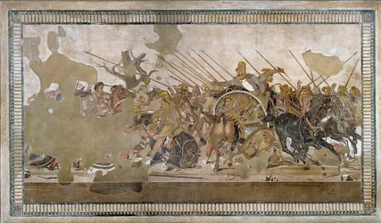 La battaglia di Isso vinta da Alessandro Magno contro Dario III. Mosaico di Pompei