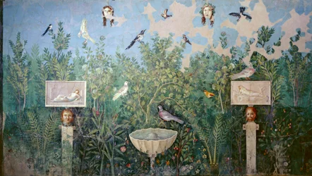 Affresco murale che raffigura giardino e uccelli, Casa del Bracciale d