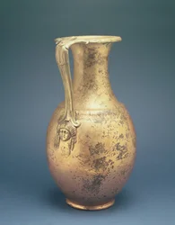 Brocca da vino con manico decorativo, dal sito romano di Newstead, Melrose, fine I secolo d.C. (bronzo)