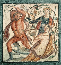 Licurgo attacca la Ninfa Ambrosia, mosaico da Ercolano (50-79 d.C.)