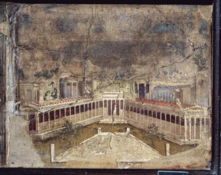 Antico affresco romano con temi architettonici da Pompei