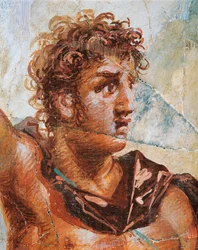Dettaglio di un affresco che raffigura Alessandro, dal Matrimonio di Alessandro (Ares) e Stateira (Afrodite), Regio 6 Insula Occidentalis 39, Pompei (Lista del Patrimonio Mondiale UNESCO)