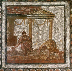 Agricoltori che seminano fagioli (mosaico)