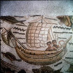 Scena di pesca in mosaico a Ippona, Algeria