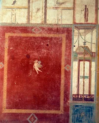 Affresco in Quarto Stile Pompeiano, Casa di Pinario Ceriale, Pompei, Campania, Civiltà Romana