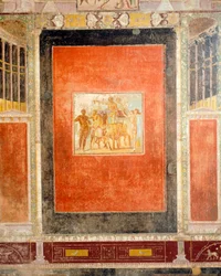 Decorazione ad affresco della Sala del Tablino, Casa di Marco Lucrezio Frontone, Pompei, Campania, Civiltà Romana