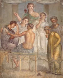 Affresco che raffigura Admeto e Alcesti, dalla Basilica di Ercolano, Campania, Civiltà Romana