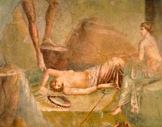 Affresco raffigurante Menade dormiente, dalla Casa del Citarista, Pompei, Campania, Civiltà Romana