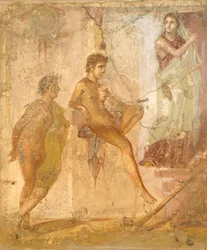 Affresco raffigurante Venere che pesca, dalla Casa dei Cupidi Dorati, Pompei, Campania, Civiltà Romana