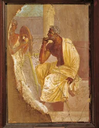 Affresco raffigurante attore e maschera tragica, da Pompei, Italia