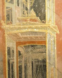 Affresco raffigurante decorazione architettonica, Casa di Loreio Tiburtino, Pompei, Campania, Civiltà Romana