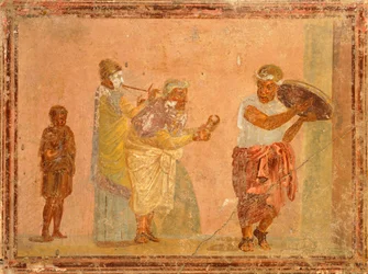 Affresco raffigurante musicisti itineranti, da Pompei, Campania, Civiltà Romana