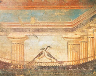 Affresco sannitico raffigurante uccelli, Casa del Labirinto, Pompei, Campania, Civiltà Romana